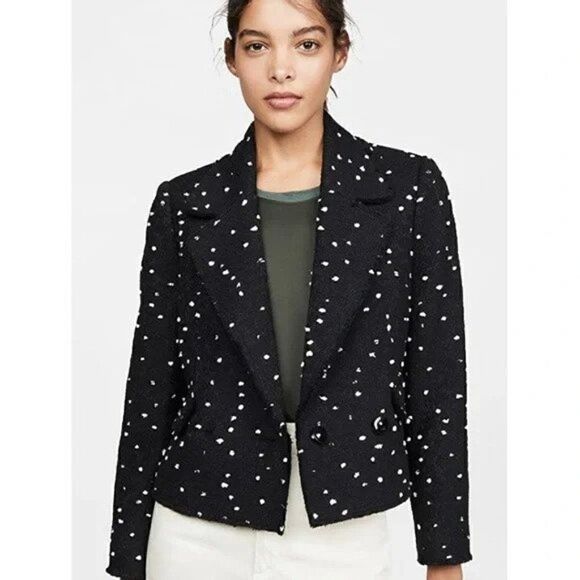 Rebecca Taylor Black Polka Dot Double Breasted Tweed Jacket - Picture 2 of 8